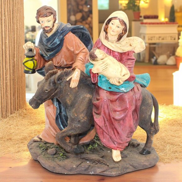 Holy Family ‘Flight Into Egypt’ Resin Sculpture with Mary, Joseph & Donkey - Picture 1 of 6